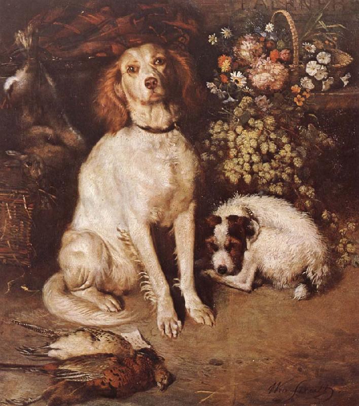 William Strutt Dogs with Flowers and game China oil painting art